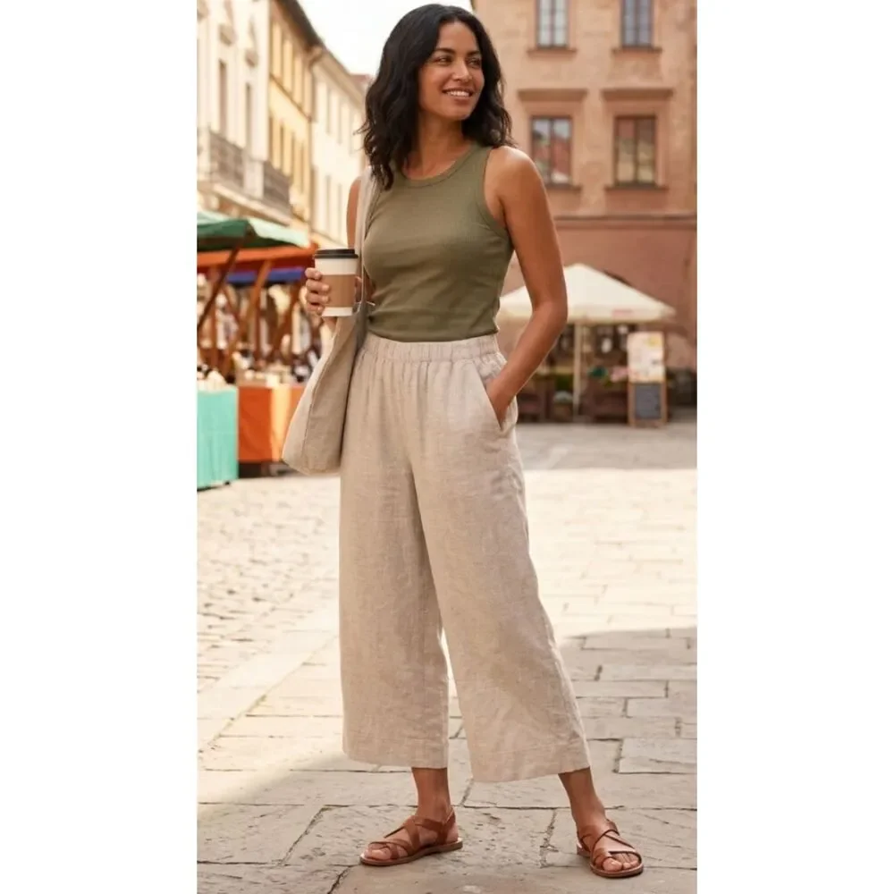 New Old Navy High-Waist Linen-Blend Straight Ankle Pant Womens Size Small Petite